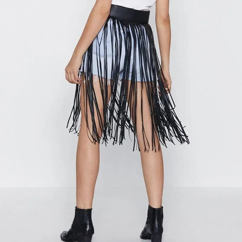 Jupe à franges en Faux pour femmes, taille haute, harnais avec boutons à pression, fête d'halloween,
