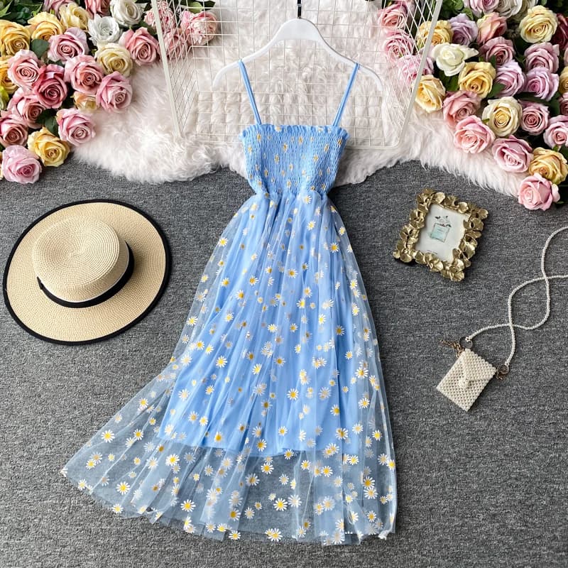 JMPRS-Robe de plage en maille florale pour femme, vintage, élégante, sexy, soirée, soirée, coréen, k