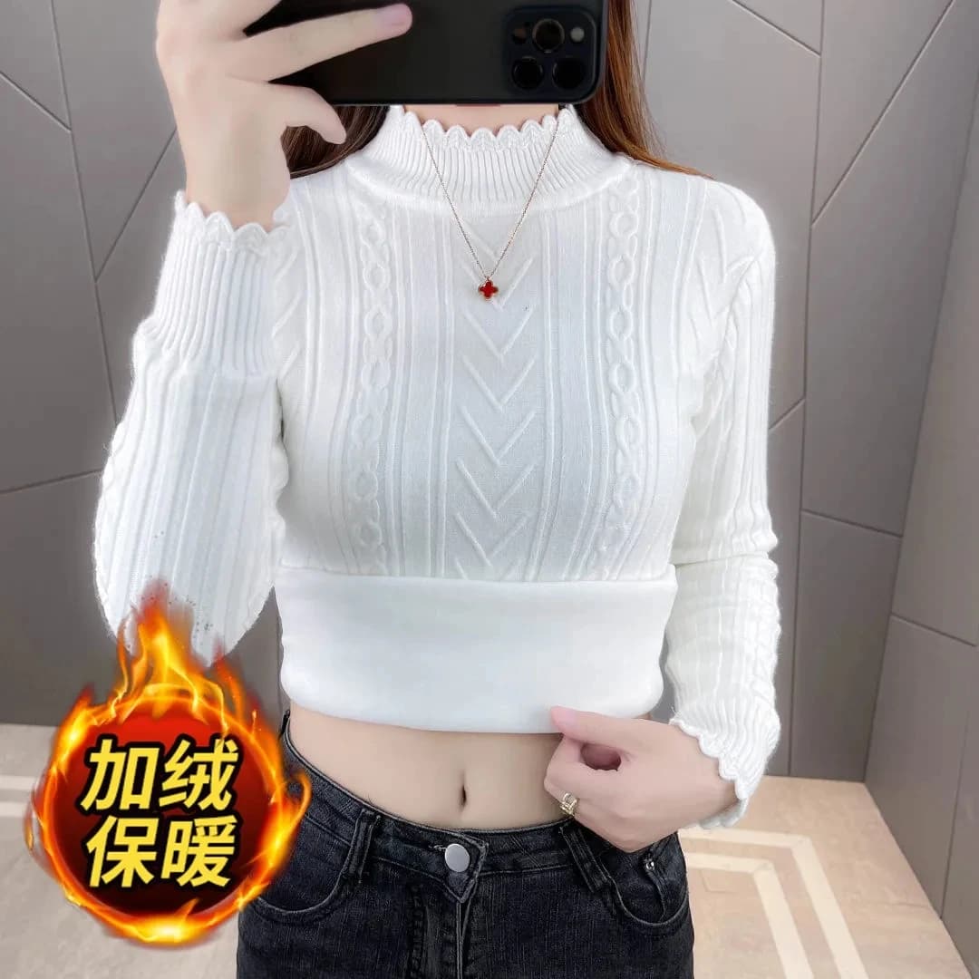 Pull à Manches sulfpour Femme, Tricot Chaud, Demi-Col Roulé, Chemise de Base, Nouvelle Collection Au