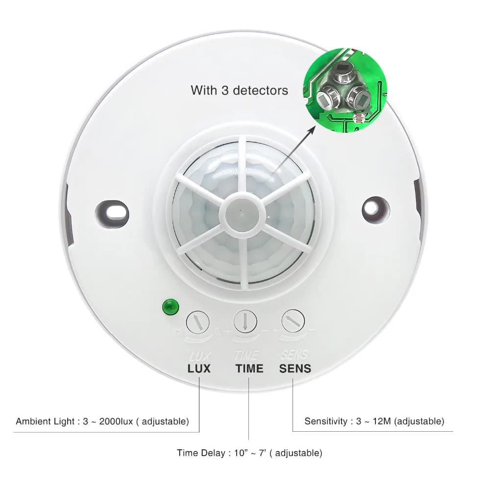 Interrupteur d'éclairage LED avec capteur de mouvement PIR avec 3 détecteurs, 110 V ~ 240 V, monté a