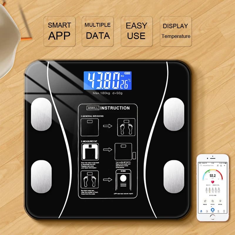 Balance HOBlack de précision, analyseur de composition IMC électronique intelligent, compatible Blue