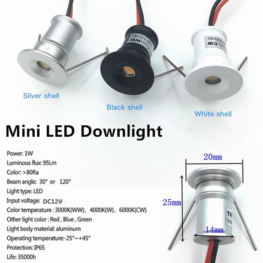 Mini projecteur LED 1W IP65 encastré Downlight intérieur 12V Dimmable Spot plafonnier vitrine affich