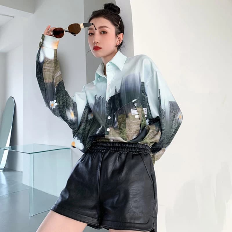 Chemisiers surdimensionnés à manches longues pour femmes, chemises imprimées à l'huile, Streetwear p