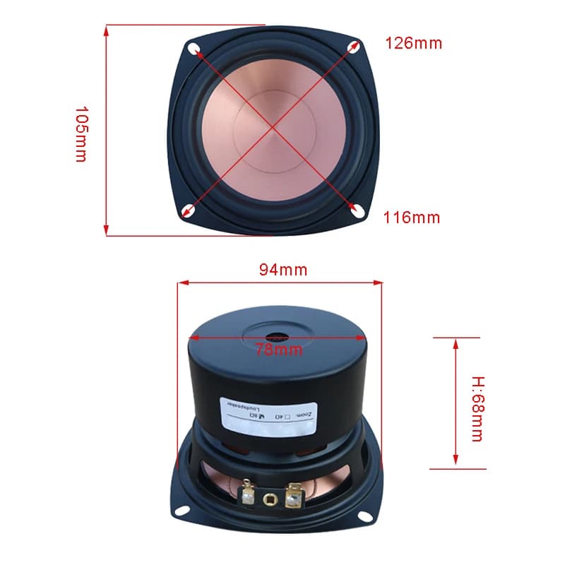 Haut-parleur HiFi Mid Bass, Woofer 4 ", 40W, 4 Ohm, 8Ohm Mid Range, Audio Bass, 25 Core, Home Booksh