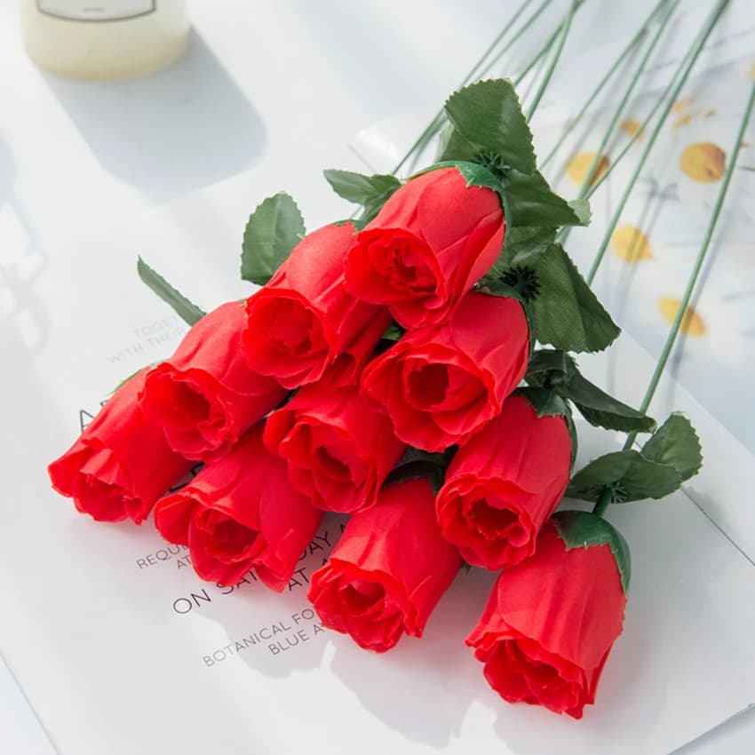 Vase Bouquet de Roses rouges, 10 pièces, pour décoration de maison, jardin, mariage, couronnes décor