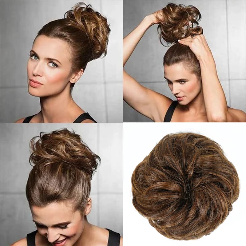 Azqueen synthétique désordre Chignon Chignon beignet Gary couleur marron cheveux Chignon Pad élastiq