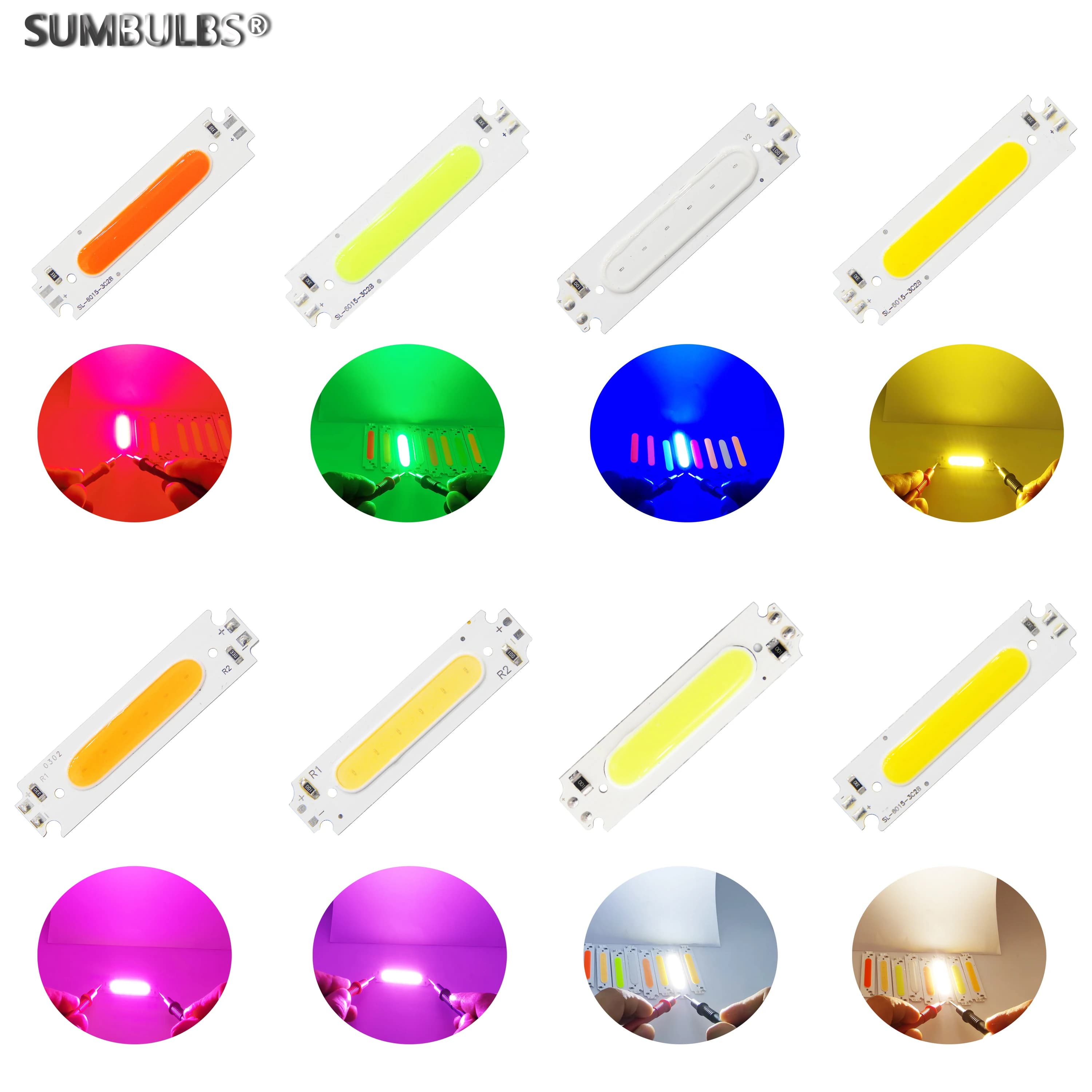SUMBULBS 60*15mm LED COB bande Source de lumière pour Module Led 8 couleurs COB LED ampoule 12V DC 2