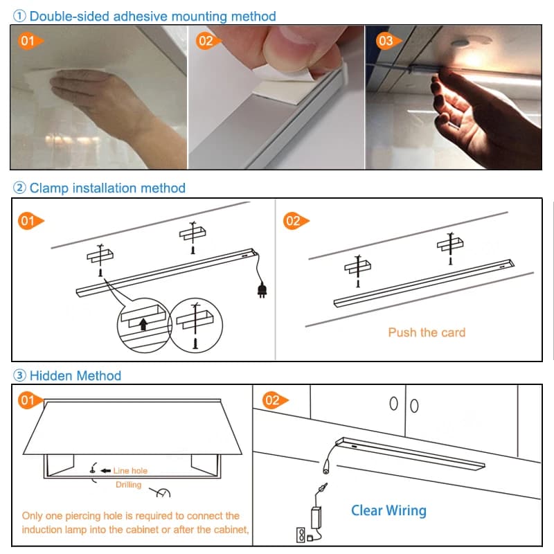Lampe LED sous-meuble, veilleuse de cuisine, chambre à coucher, placard, interrupteur à balayage man