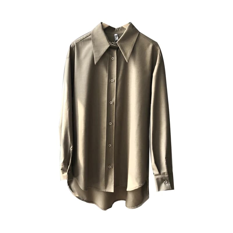 QOERLIN café Blouse femmes printemps automne décontracté couleur unie à manches longues chemise femm