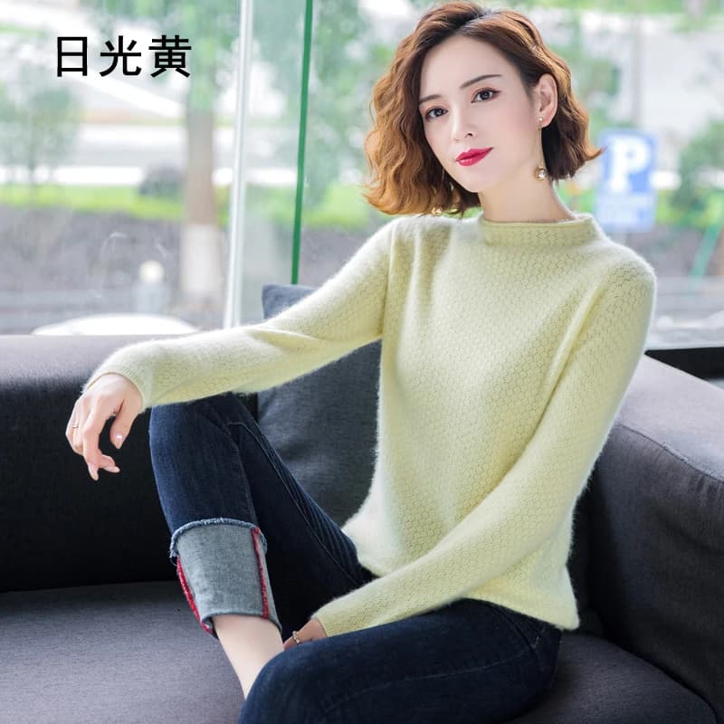 Pull en cachemire de vison pur pour femme, col rond, court, ample, tricot, chemise à manches longues