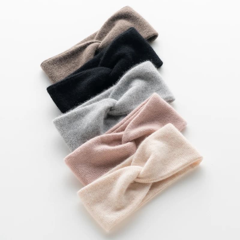 Bandeau tricoté en cachemire 100% pour femme, tissage croisé, doux et chaud, accessoires pour cheveu