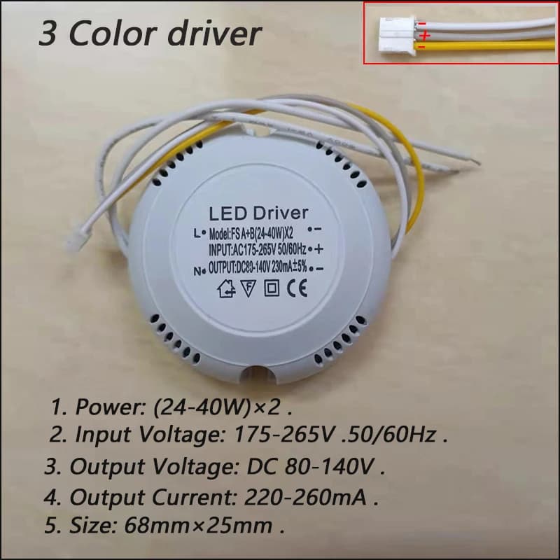Alimentation électrique de plafond LED, pilote de courant 240mA 12-24W/24-40W SMD PCB, 3 couleurs, 3