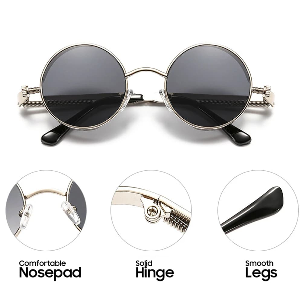 VIVIBEE Lunettes de soleil vintage steampunk rouges pour hommes, lunettes rondes punk en alliage mét