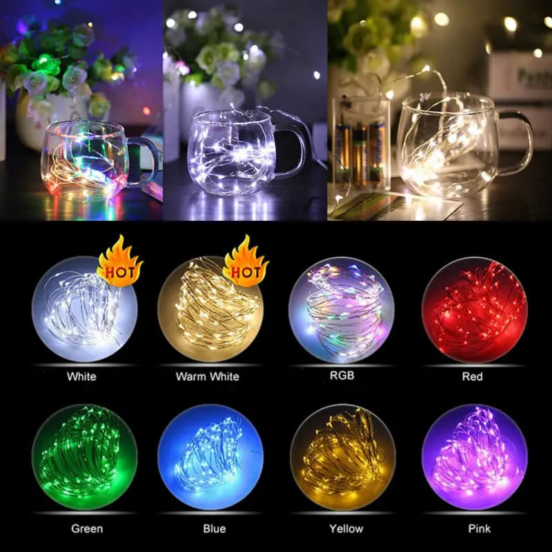 Guirlande lumineuse LED à piles, 2M, 20 ampoules, décorations de fête de Mariage de noël, minuterie,