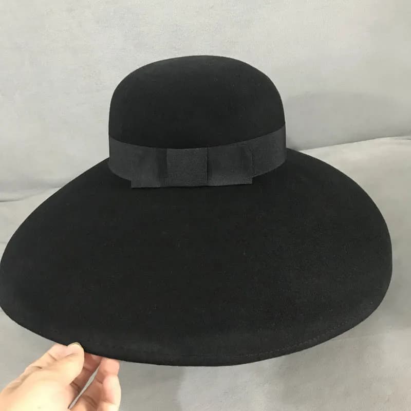 Chapeau souple en feutre de laine Pure noir de Style rétro pour femmes, Cloche Fedora d'hiver à larg
