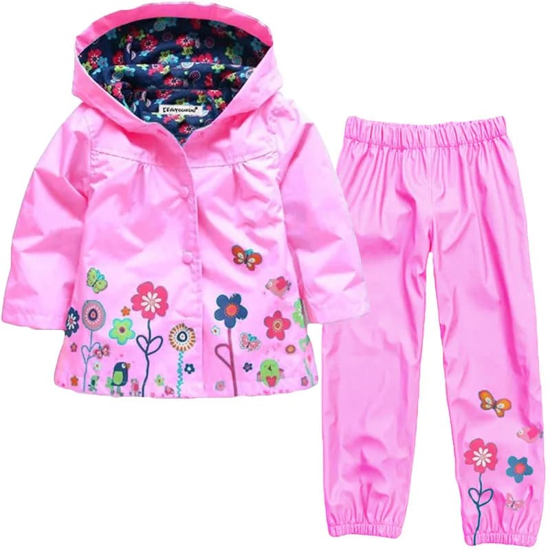Ensemble de vêtements de printemps pour filles, motif floral, vêtements imperméables, manteau à capu