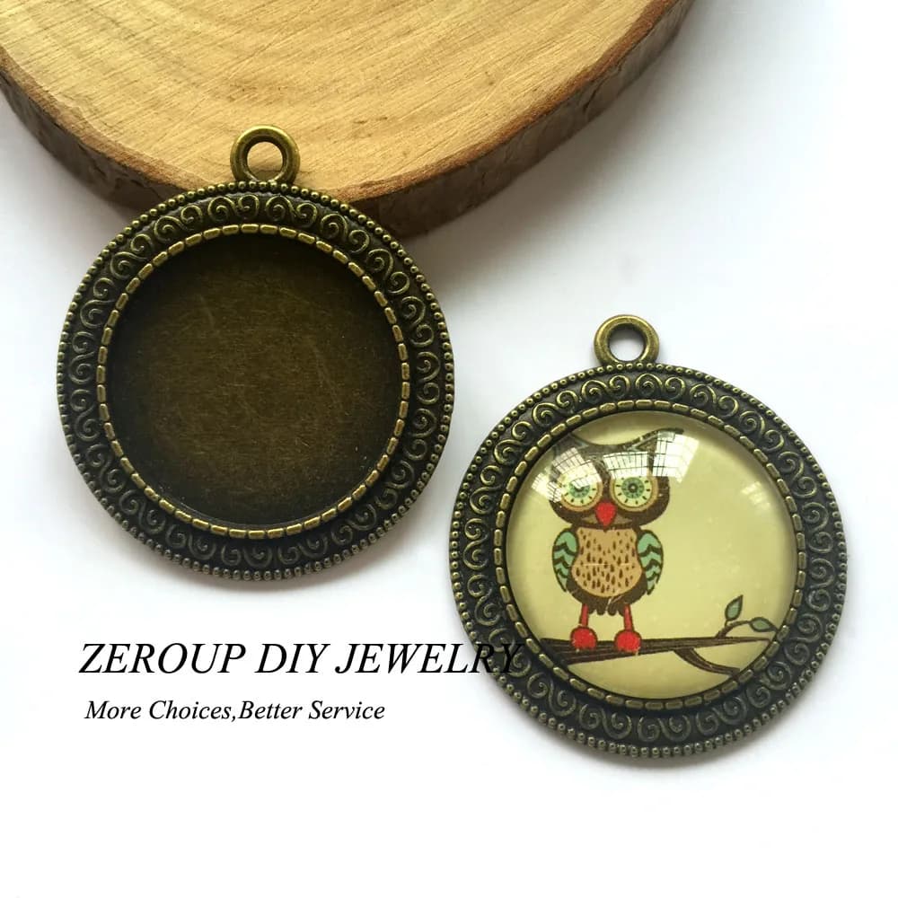 Lot de 5 breloques en bronze antique pour décoration de bijoux, 25mm de diamètre, cabochon, camée, p