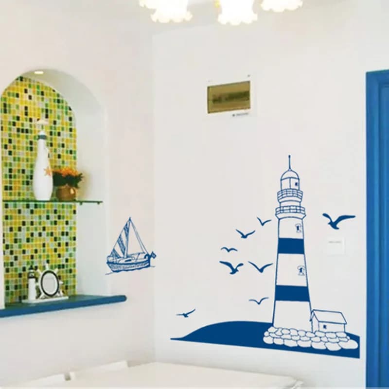 Autocollant mural phare méditerranéen, pour salon, bureau, fond photo, décoration de la maison, auto