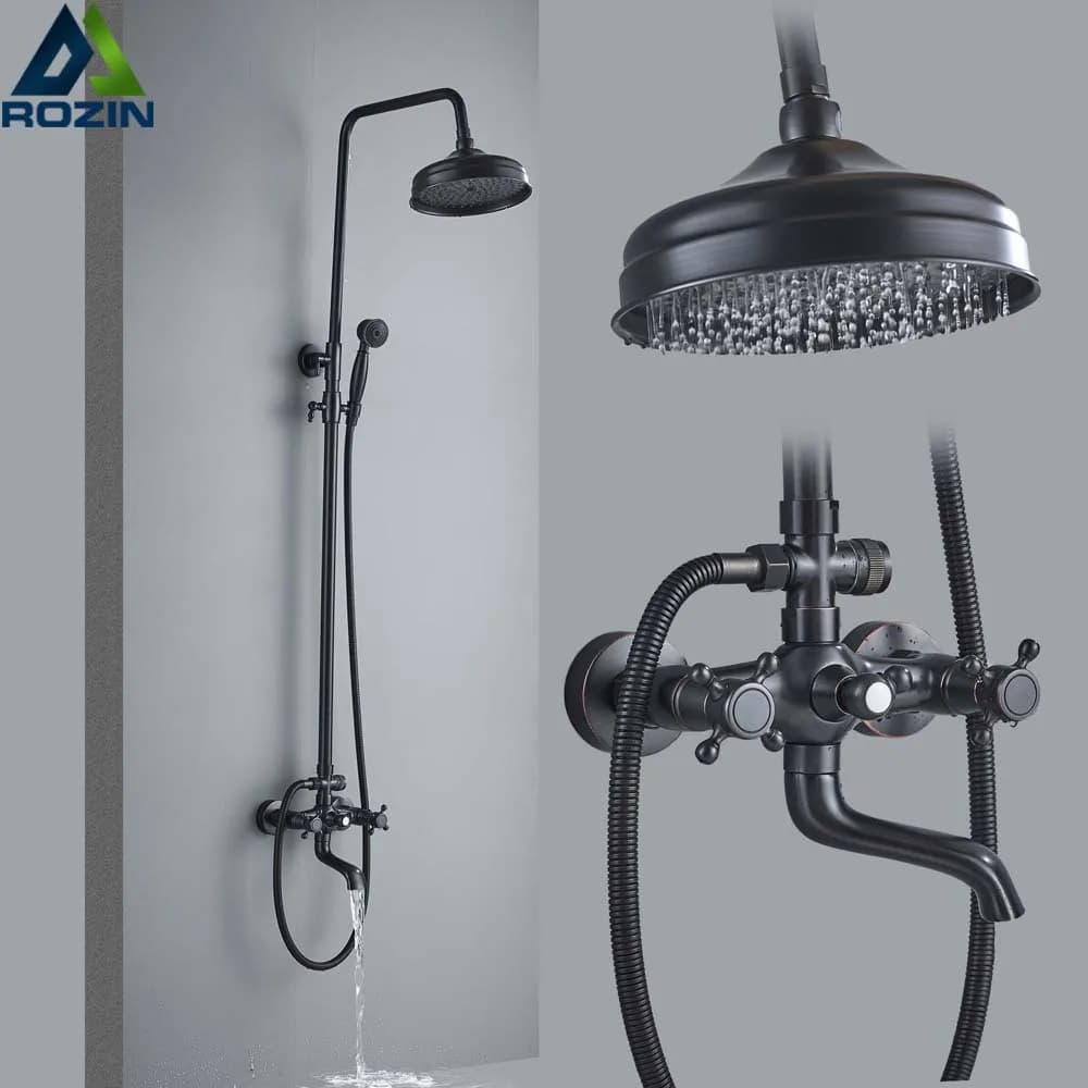 Ensemble de douche à main en bronze noir, montage mural, poignée pour touristes, douchette en laiton