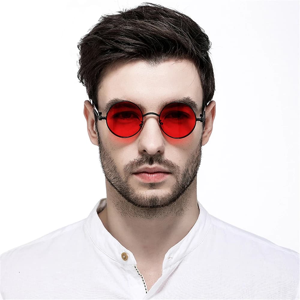 VIVIBEE Lunettes de soleil vintage steampunk rouges pour hommes, lunettes rondes punk en alliage mét
