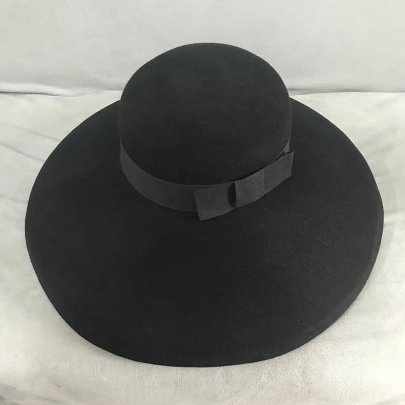 Chapeau souple en feutre de laine Pure noir de Style rétro pour femmes, Cloche Fedora d'hiver à larg