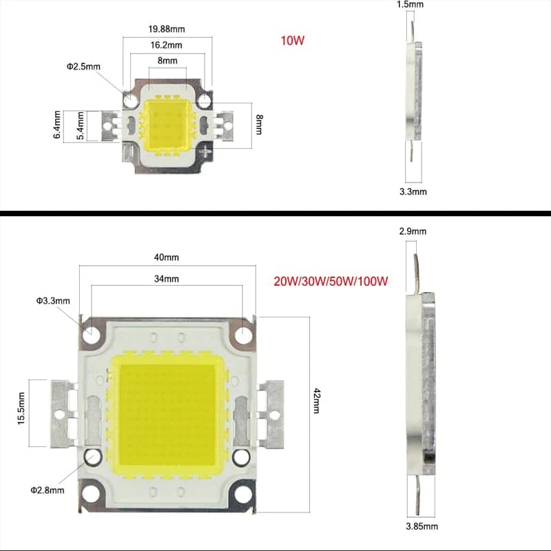 10W 20W 30W 50W 100W haute puissance lumière LED COB puces pour projecteur lampe projecteur LED blan