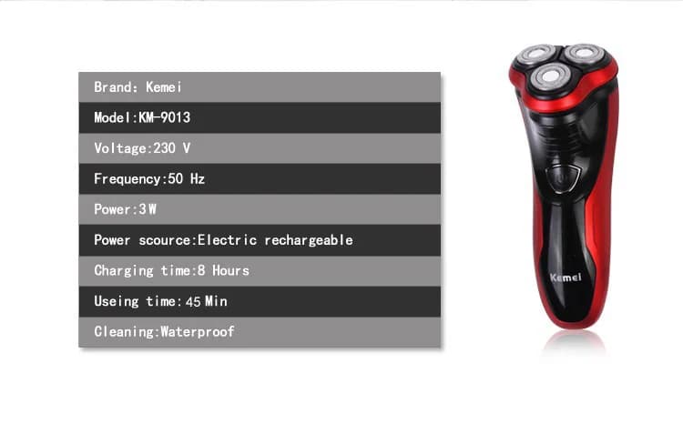 Kemei-Rasoir électrique pour hommes, soins du visage, rasoir à barbe lavable, machine à raser 3D, to