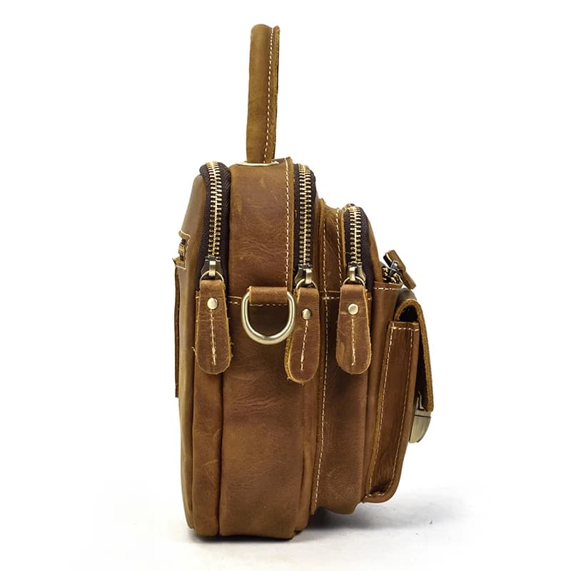 Elin Horse-Sac messager en cuir véritable pour homme, sac à main en cuir de vachette, double fermetu