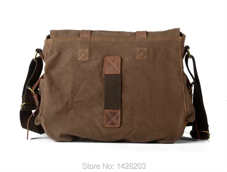 Rétro Vintage coton toile + cuir véritable hommes sac de messager sac à bandoulière militaire toile 