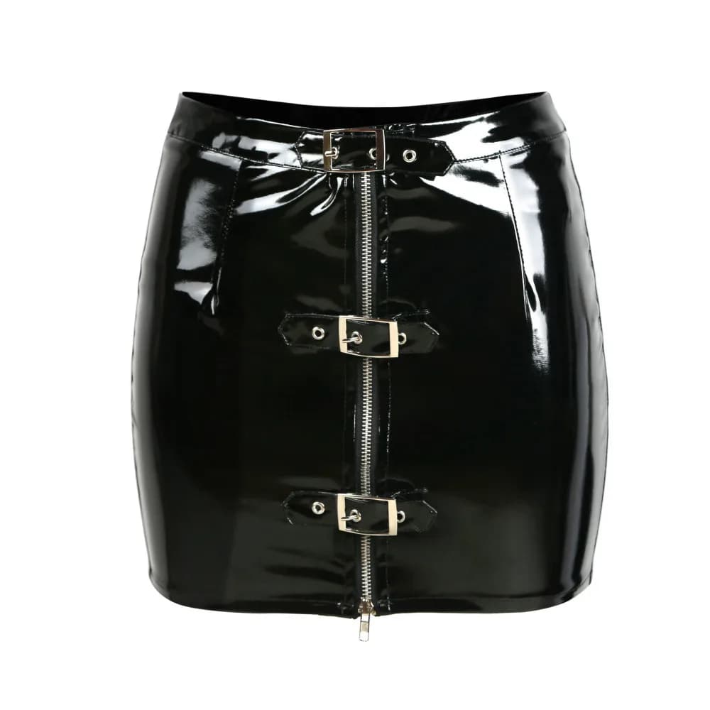 Mini jupe crayon en PVC à boutons pour femmes, fermeture éclair en latex de vinyle, jupe serrée bril
