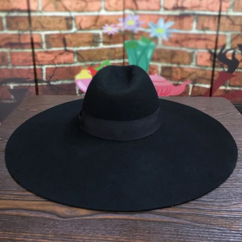 Grand chapeau en feutre de laine à bord large pour femme, chapeau Trilby chic, robe d'église, Fedora