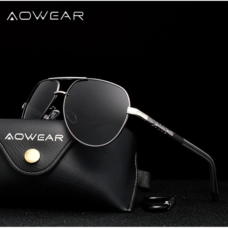 AOWEAR Aviation lunettes de soleil polarisées hommes en aluminium conduite miroir lunettes de soleil