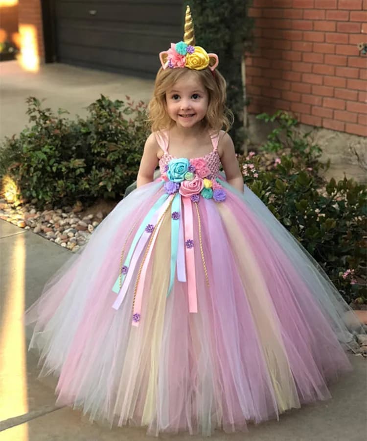 Robe tutu pastel Nairobi Orn pour filles, robe de Rhà bretelles en tulle au crochet pour enfants ave