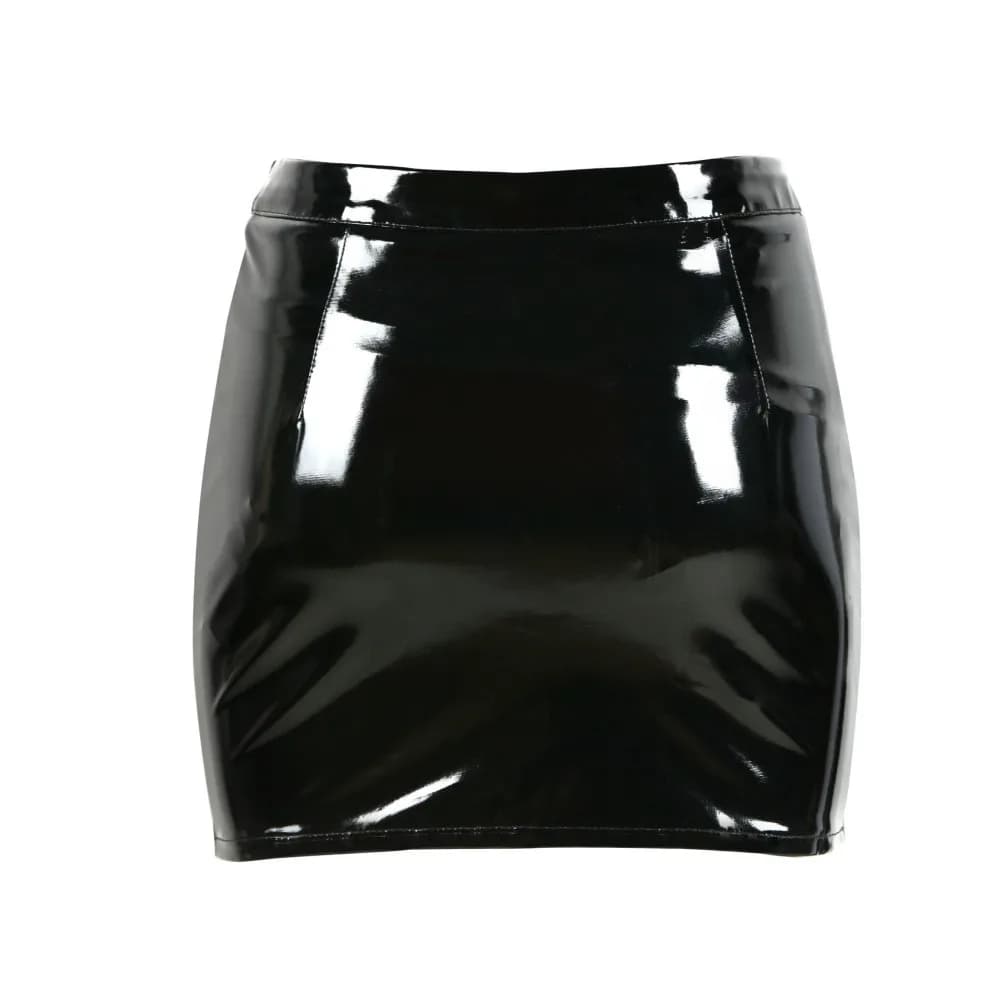 Mini jupe crayon en PVC à boutons pour femmes, fermeture éclair en latex de vinyle, jupe serrée bril