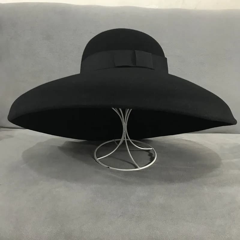 Chapeau souple en feutre de laine Pure noir de Style rétro pour femmes, Cloche Fedora d'hiver à larg