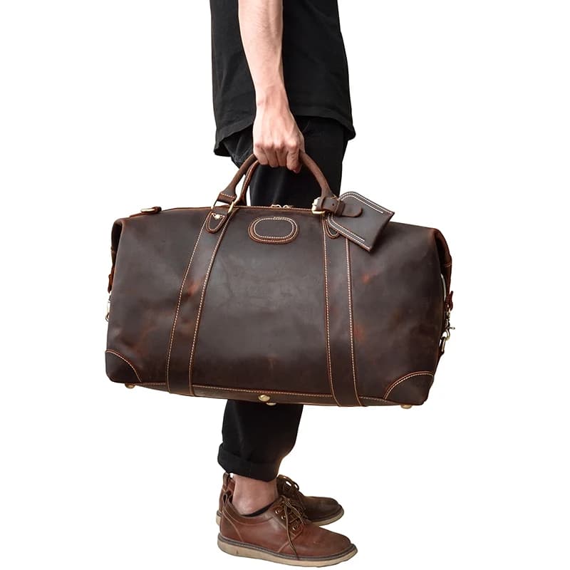 Sacs de voyage en cuir de cheval pour hommes, grand sac à main avec rivet, sac polochon en cuir de v