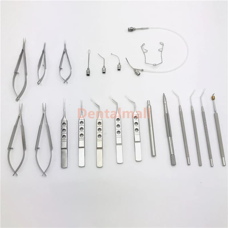 Instruments de micro danse avec boîte de plateau tertiaire, ensemble de cataracte oculaire, 21 pièce