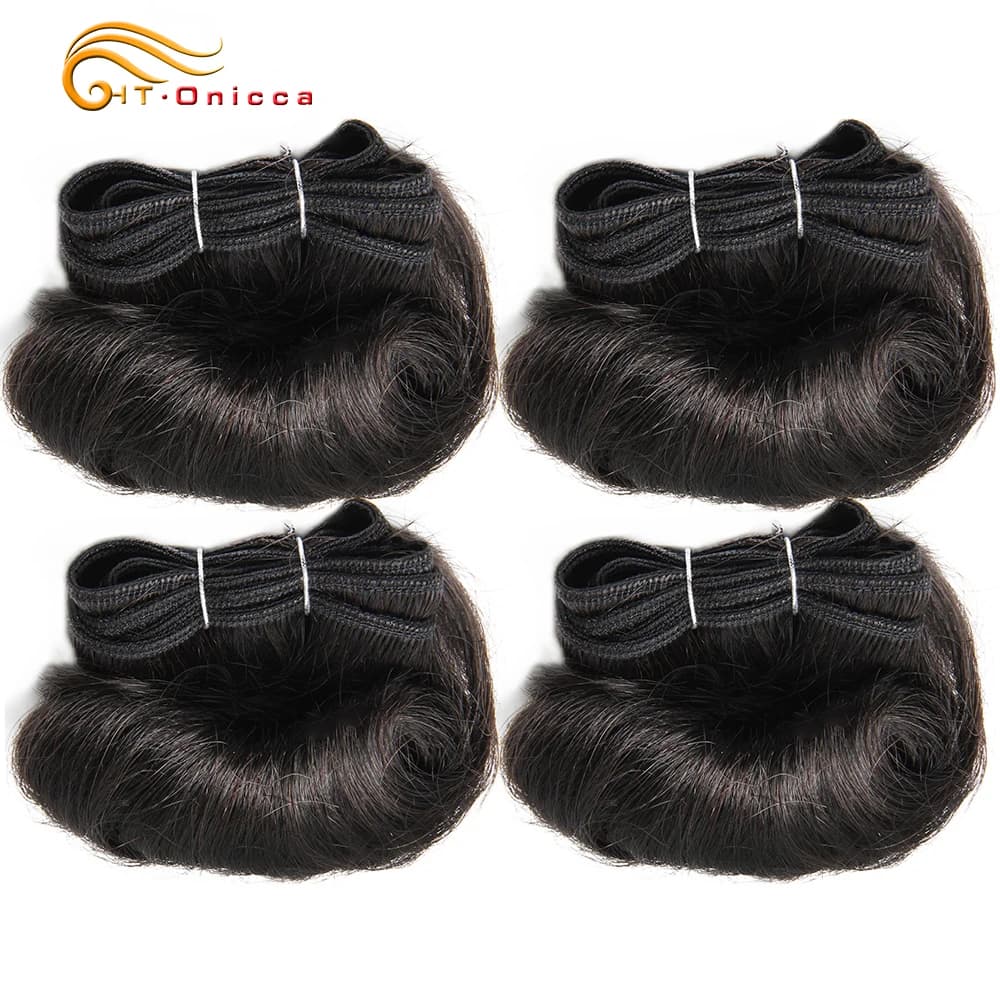 Bundles de tissage de cheveux humains bouclés indiens, produits de cheveux courts, faisceaux ondulés
