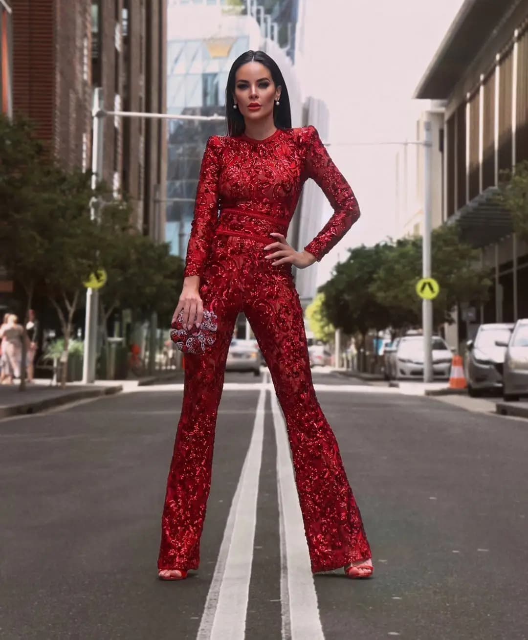 Combinaisons en dentelle ajourée Sexy pour femmes, barboteuse flamme rouge, pantalon de rue, mode Cl
