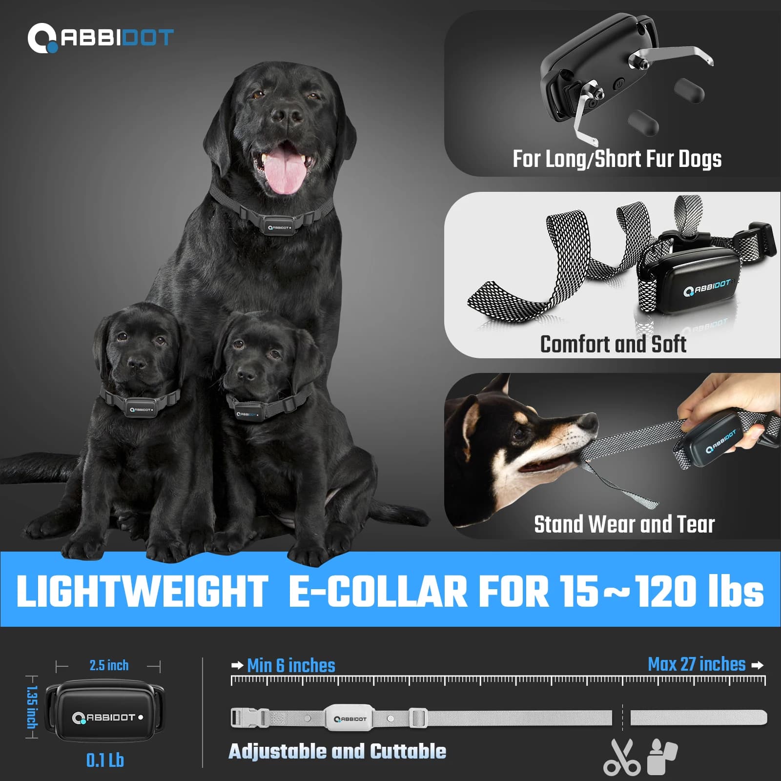 ABBIDOT T30 collier d'entraînement pour chien sangle de choc électrique pour grands chiens 3300ft 95
