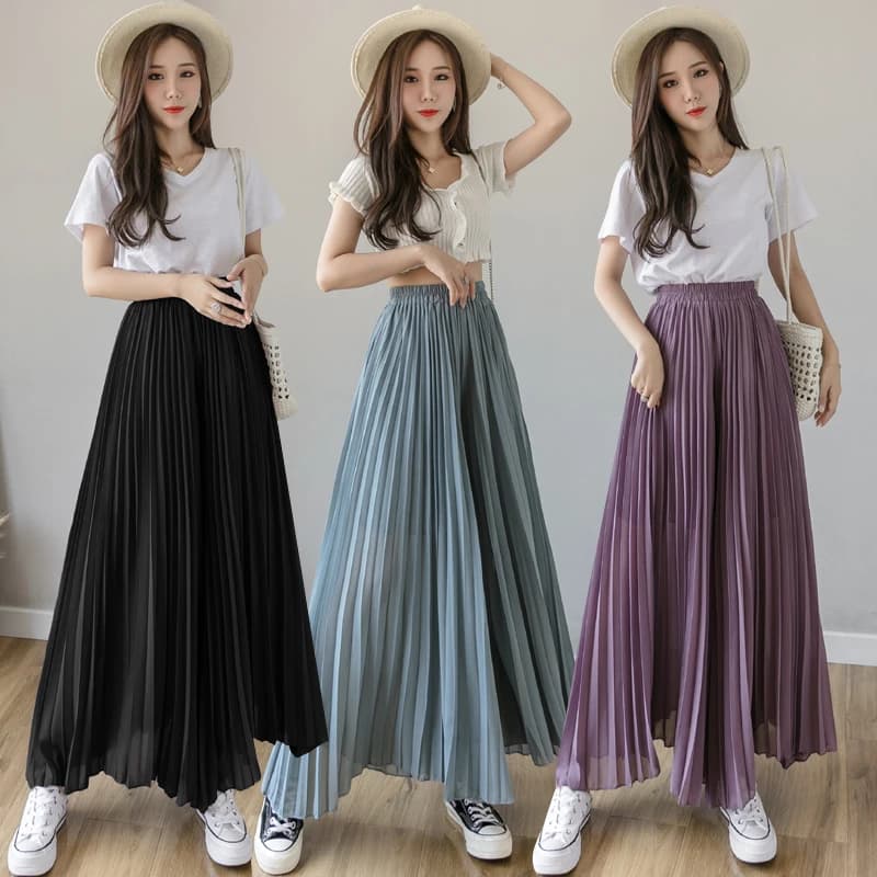 Pantalon large plissé en mousseline de soie pour femme, taille haute, neuf cents, Hakama, coréen, pl