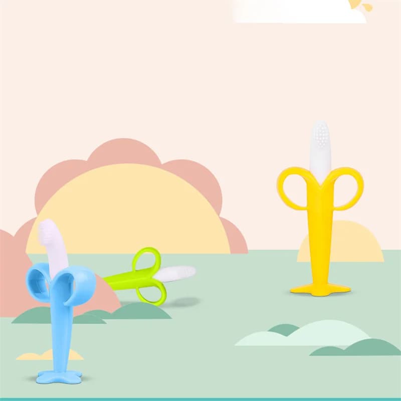 Brosse à dents d'entraînement en Silicone pour bébé, sans BPA, en forme de banane, anneau de dentiti