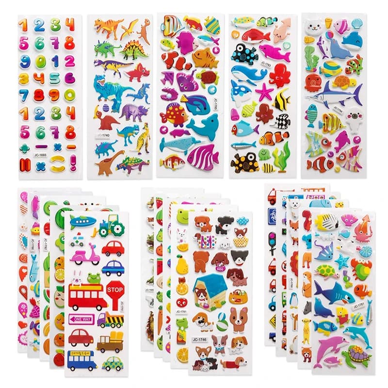 Autocollants 3D pour enfants en bas âge, 20/8 feuilles différentes, autocollant gonflé en vrac, dess