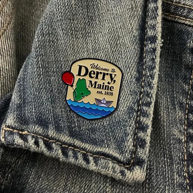 Enseigne de film en émail, badge pin, bienvenue à Derry, mine, Pennywise IT