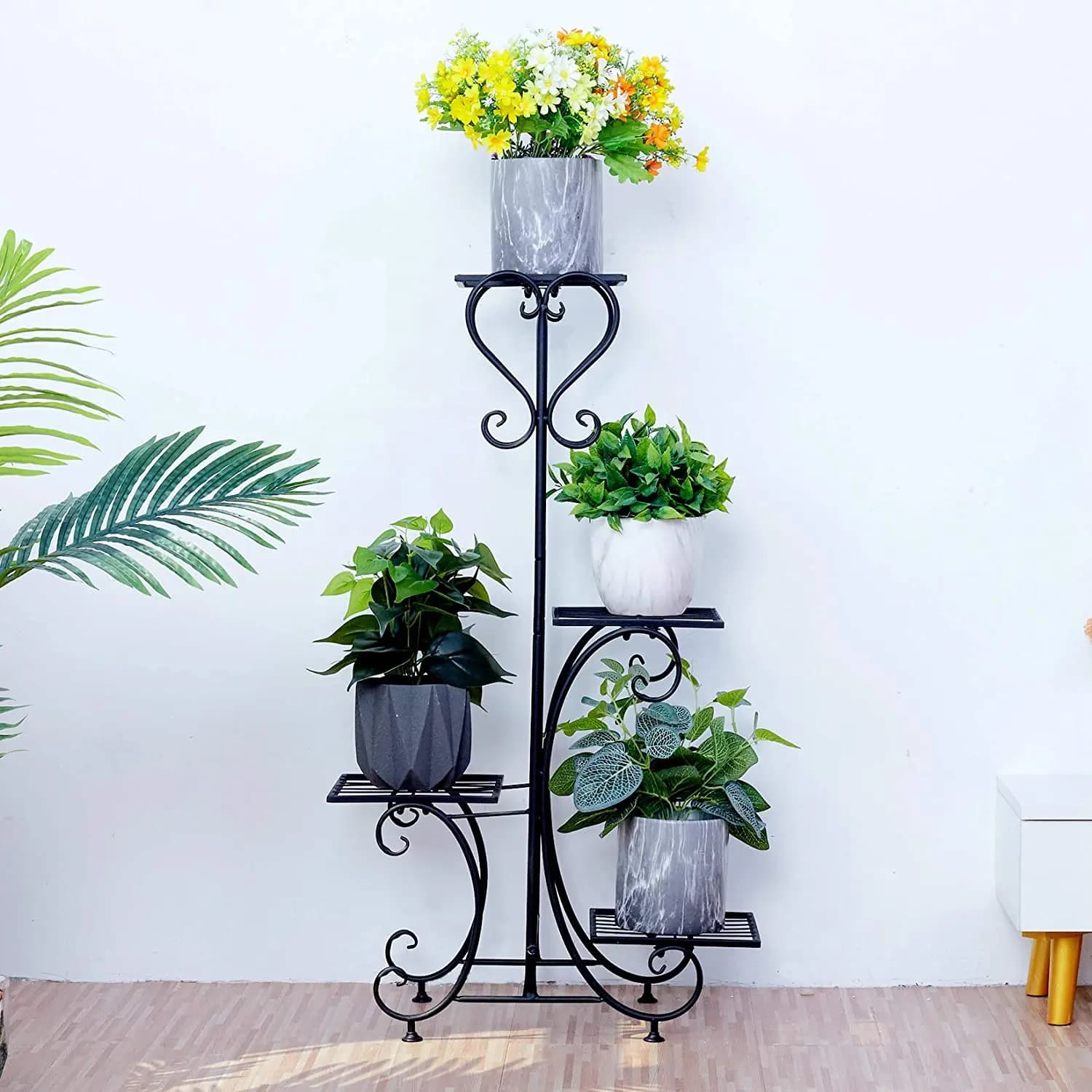 Étagère en métal pour plantes, présentoir à fleurs, jardinière de jardin, support avec étagères à 4 