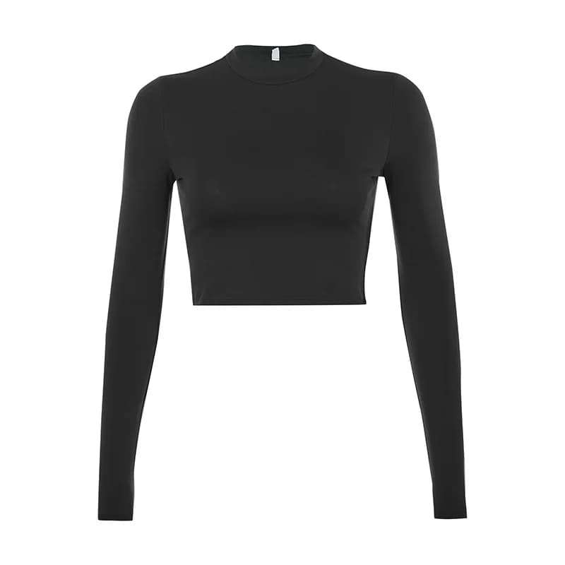 T-shirt basique à manches longues pour femmes, haut court décontracté pour dames, mode coréenne, mon