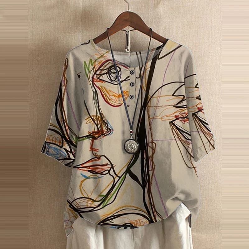 Chemisier imprimé Floral pour femmes, chemise d'été décontractée, col rond, pull à manches mi-longue