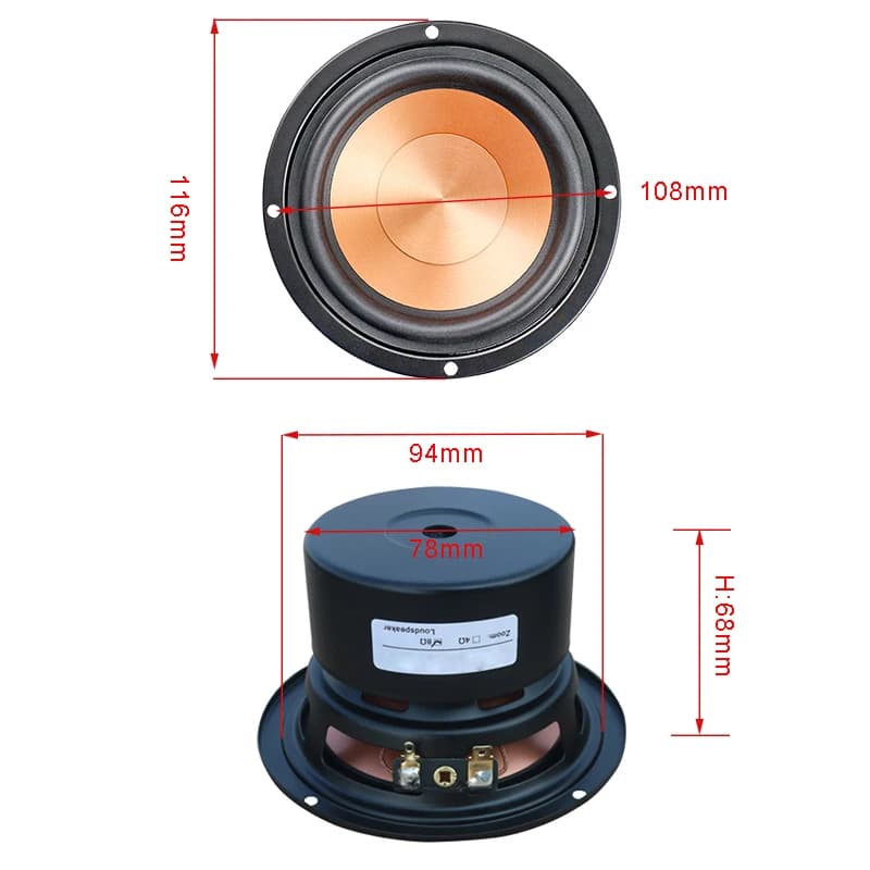 Haut-parleur HiFi Mid Bass, Woofer 4 ", 40W, 4 Ohm, 8Ohm Mid Range, Audio Bass, 25 Core, Home Booksh