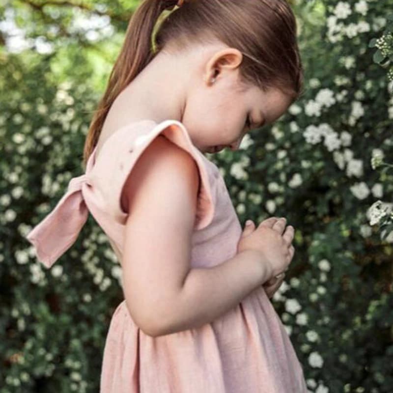 Robe d'été Style coréen pour petites filles, manches volantes, en coton et lin, tenue princesse pour