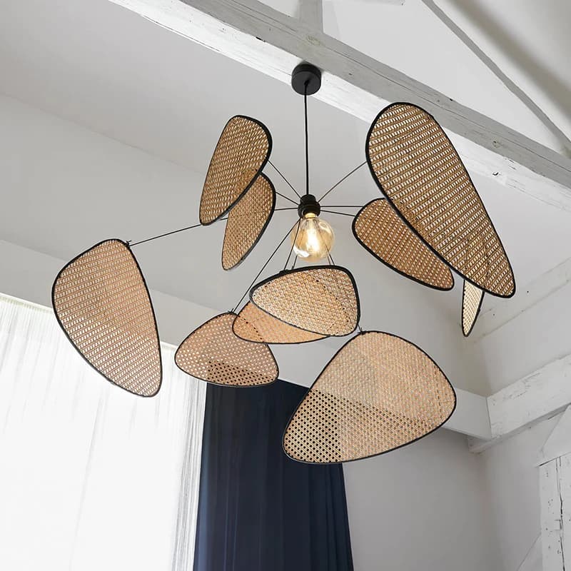 Lustre en rotin en osier, lampe à Suspension, canette de cuisine, lustre en bois de bambou e27, feui